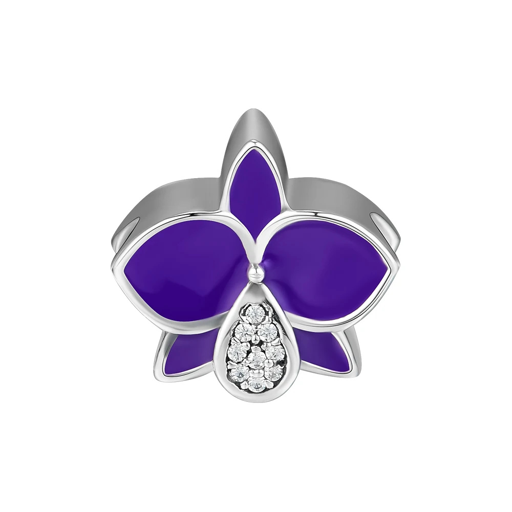 

CKK 100% 925 Sterling-Silver-Jewelry Cattelan Purple Orchid Charm DIY Fits for Making Charms Bracelets