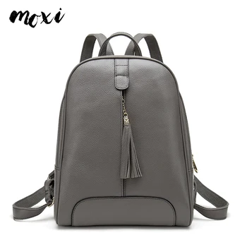 

MOXI Genuine Leather Female Backpack Zipper Candy Color Women Travel Bag Natural Cow Leather School Bag For Ladies Shoulder Bag