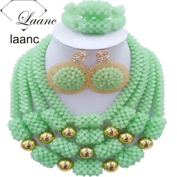 

African Costume Dubai Jewelry Sets Mint Green Crystal Beads laanc AL031