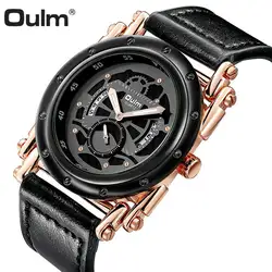 OULM Модные повседневное часы для мужчин аналоговые кварцевые часы кожаный ремешок Скелет циферблат Роза Золотой s часы лучший бренд класса