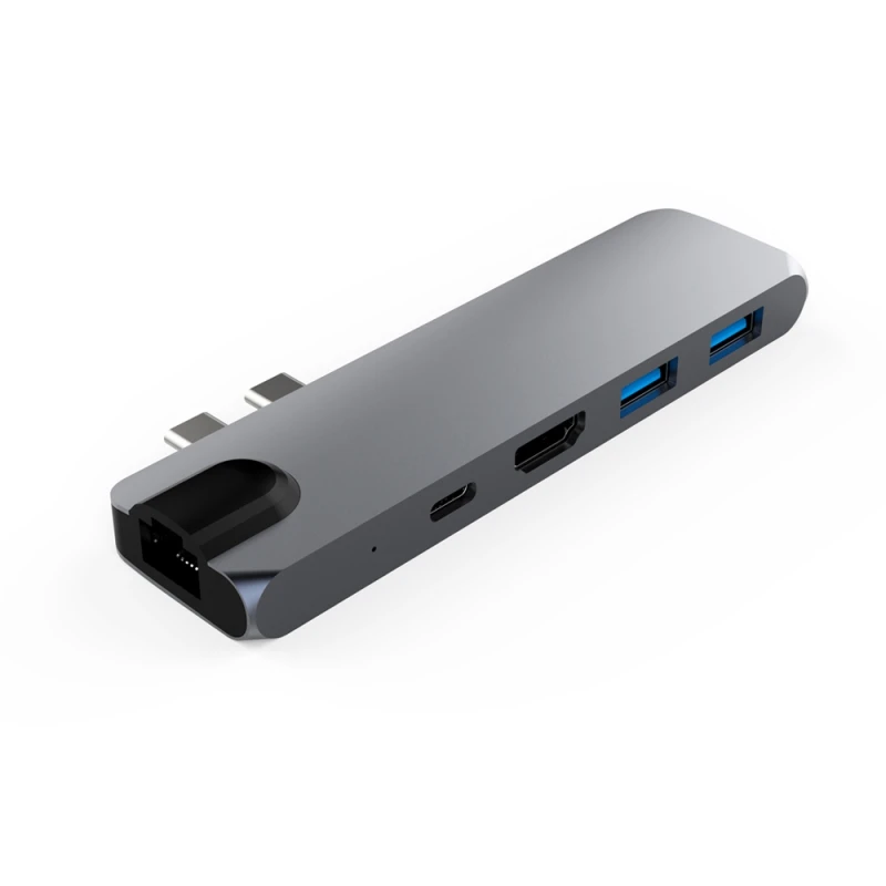 

7 in1 USB 3.0 Type C HUB HDMI RJ45 Adapter For MacBook Pro OTG HUB USB Splitter 3.0 PC Computer Accessory Dual Type-C