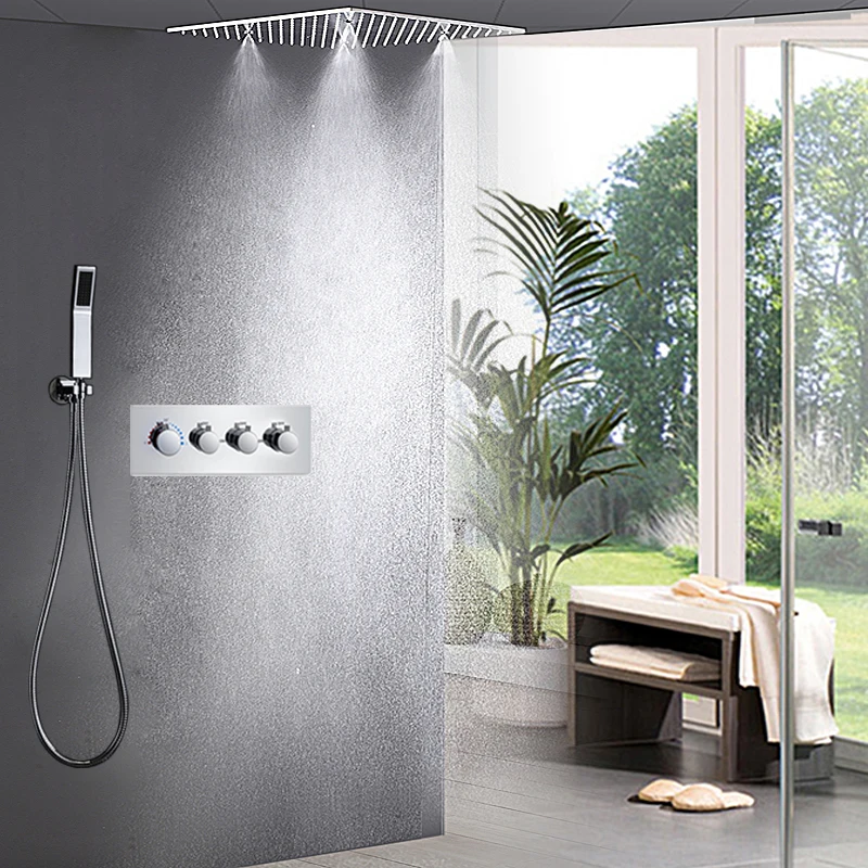 Us 703 8 49 Off Modern Shower Panel System Big Rainfall Overhead Spa Showerhead Thermostatic Shower Faucet Ceiling Mounted In Shower Faucets From