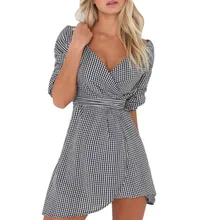 Sexy Women Striped Dress Womens Clothes with Sashes 2017 Summer Casual Irregular V-Neck Three Quarter Sleeve Female Dresses A