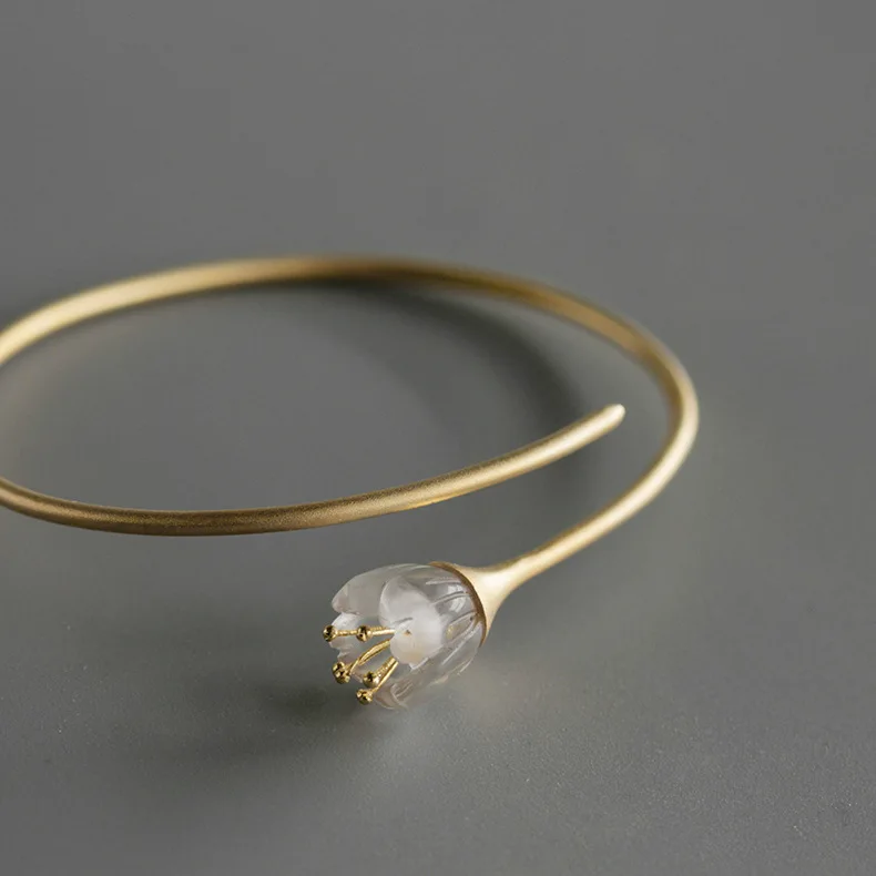 INATURE 925 пробы Серебряный натуральный кристалл простой цветок браслеты для женщин ювелирные изделия