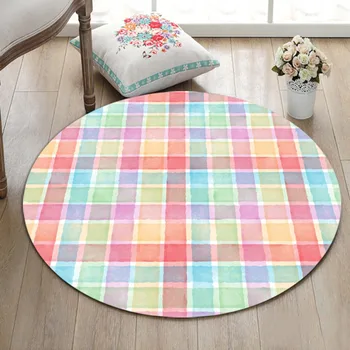 

LB White Purple Red Pink Blue Yellow Plaid Ripple Round Carpet Baby Child Home Living Room Bedroom Area Carpet Bathroom Mat Kids