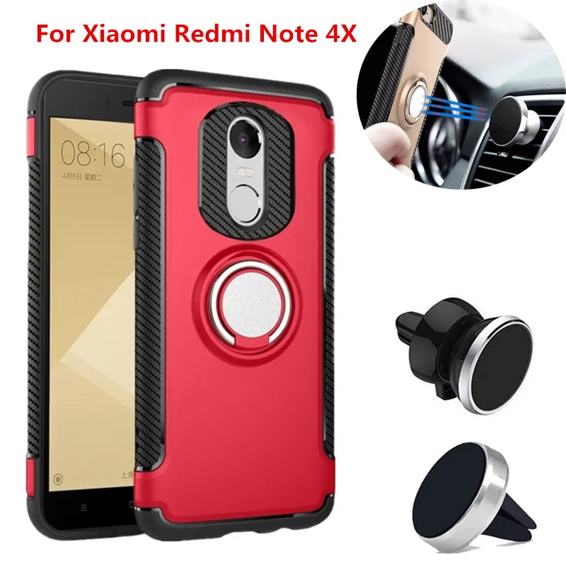 

Luxury For Xiaomi Note 4X Case 2 in 1 Shockproof 360 Degree Hybrid Armor Ring Magnetic Stand Rubber PC Back Cover