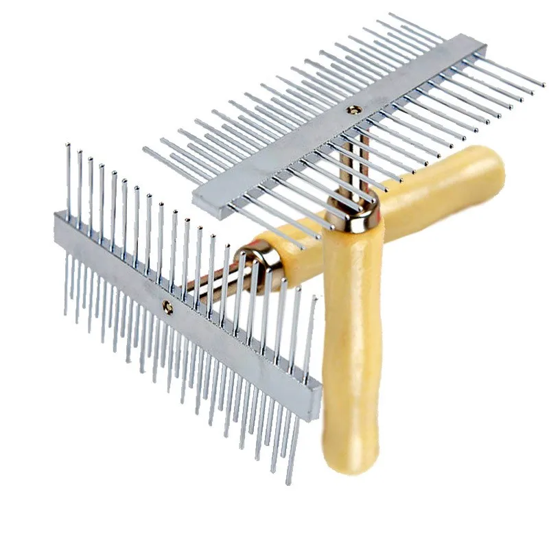 Trimmer Rake Comb Two sided Stainless Steel Detachable Dog Combs Wooden