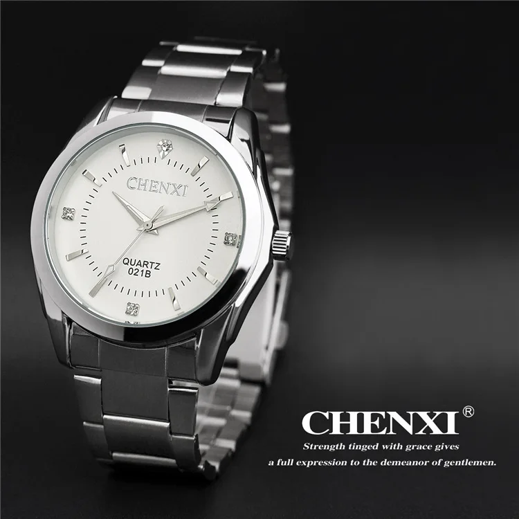 

CHENXI Luxury Brand 021B Men's Casual Watches Rhinestone Minimalism Simple Stylish Wristwatch for Male Silver Steel Dress Clock