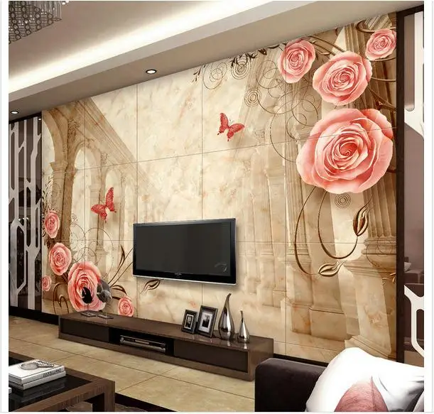 

Customized 3d wallpaper 3d tv wall paper murals Marble columns television sofa setting wall paintings wallpaper