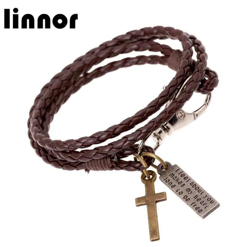 

Dincior Couples Rope PU Leather Bracelet Alloy Cross Letter Braclet for Women Men Cuff Accessories Jewelry Pulseiras Braslet