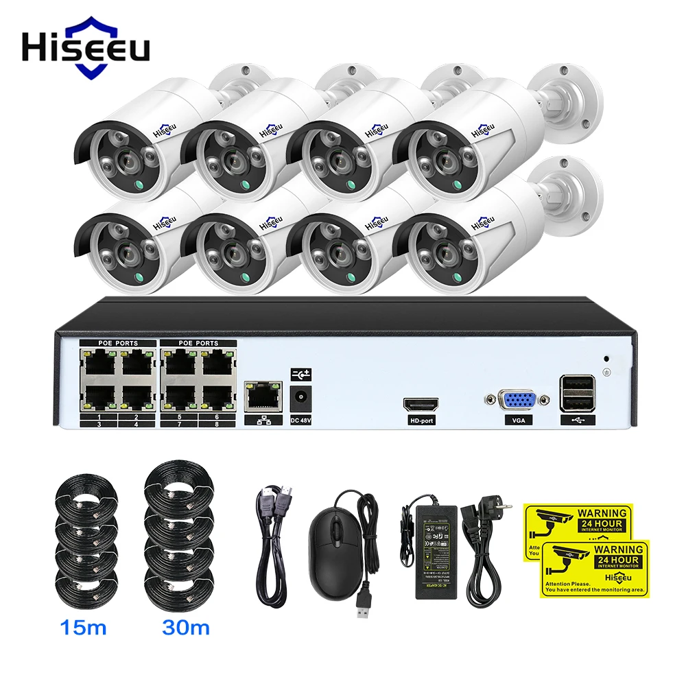 Hiseeu 8CH 2MP камера наблюдения мониторинг в реальном времени оповещения по
