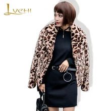 LVCHI women’s Leopard Real Mink Fur Overcoat Full Pelt Casual Mink Coat 2017 Autumn Winter Warm Women Short Coat wide-waisted