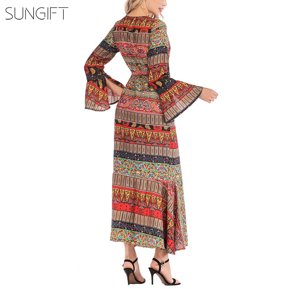 Женское платье в африканском стиле SUNGIFT летнее макси с оборками и расклешенными