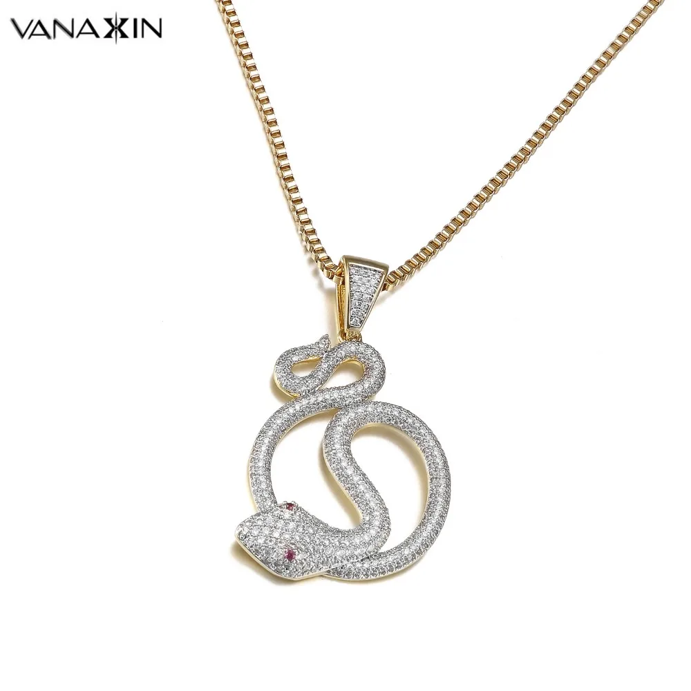 VANAXIN Snake Náhrdelník Přívěsky AAA Cubic Zirconia lesklé náhrdelníky pro muže Hip Hop šperky nejvyšší kvality Chain Party ženy dárek