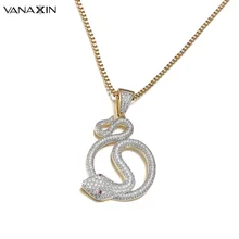 VANAXIN Snake Necklace Pendants AAA Cubic Zirconia Shiny Necklaces For Men Hip Hop Jewelry Top Quality