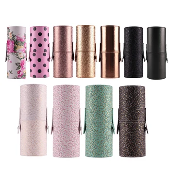 

Empty Portable Travel Makeup Brushes Round Pen Holder PU Leather Cup Brush Holder Tube Storage Organizer Container Cosmetic Case