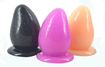 FAAK Strawberry anal plug anus stuffed stopper big butt plug with suction cup rough surface sex toys women man anal expansion 5