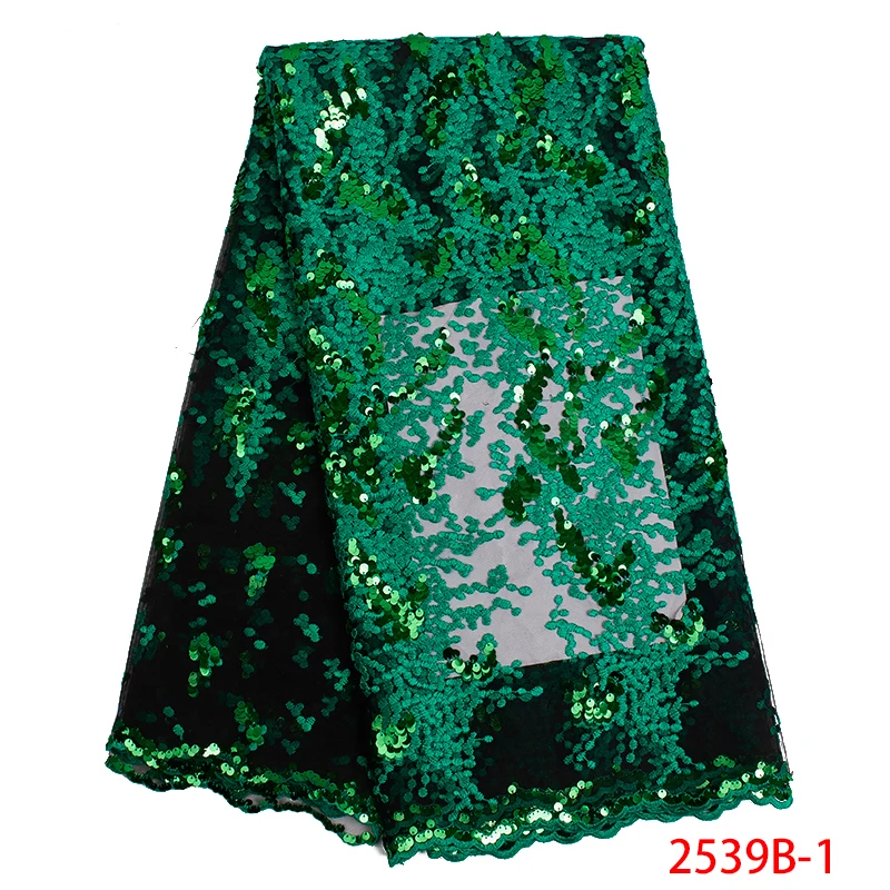 

Latest Nigeria Mesh Fabric with Sequins Green Lace Fabric 2019 Newest French Tulle Lace Fabric For Evening Party Dress APW2539B