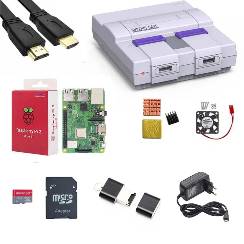 Retroflag SUPERPi CASE-U NESPi Case+ Raspberry Pi 3 Model B/B+ Kits +5V 3A Power+ Heat Sink+fan+HDM