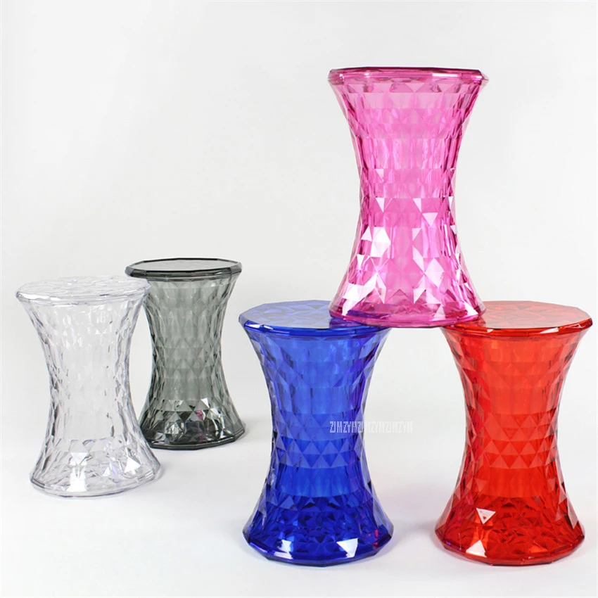 

Minimalist Simple Modern Colorful Transparent Clear Acrylic Diamond Low Stool Shoes Change Living Room Makeup Stool 45cm Height