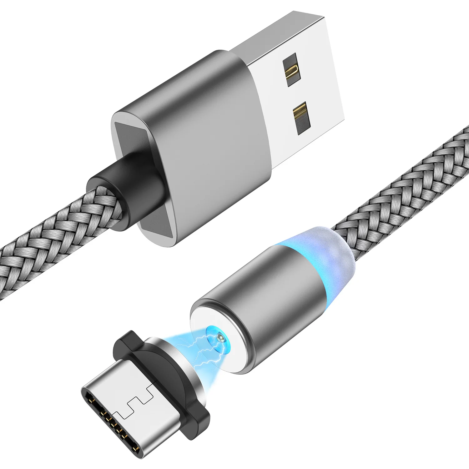 Moskado USB кабель с магнитной зарядкой USB цифровой линии быстрой зарядки Micro usb кабель для передачи данных type C USB зарядки шнуры - Цвет: For Type C Gray