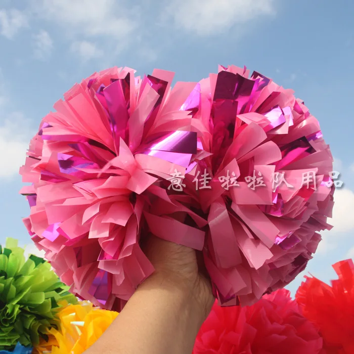 

10pcs Cheerleading pom plastic Rose red mixing 1,000*3/4" wide streamers handle