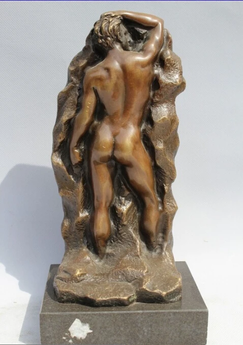 

free 15"Western Art sculpture Bronze Marble Nude Men Man Behind Hill Statue fast