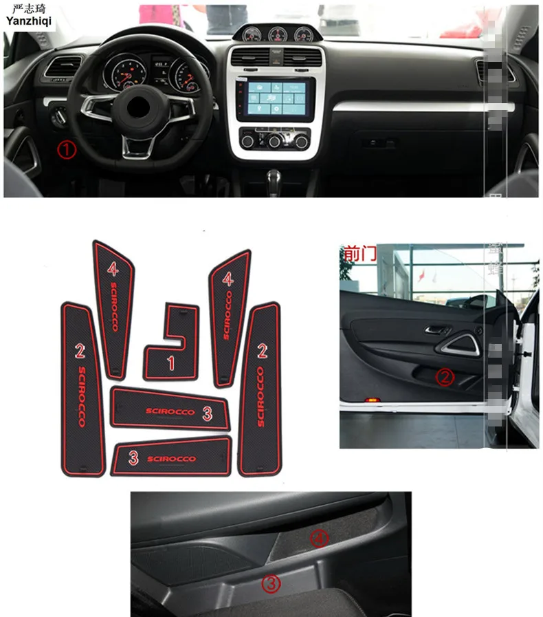 

7pcs/set For Volkswagen Scirocco 2009 - 2016,Car Accessories 3D Rubber Mat Non-slip Mat Interior Cup Pad Door Groove Mat Smabee