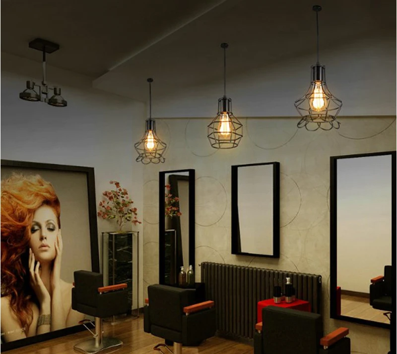 Gaiola de Ferro do Vintage Hall de Entrada e sala de Jantar e corredor e café 8 tipo Gaiola Pingente Pendurado Luzes 110 V 220 v E27 Pintado Luz Luminárias 11 de jantar corredor café pintado 8 tipo gaiola luminárias