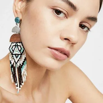 

Dvacaman New Large Handmade Beads Tassel Earrings Women Charm Long Drop Earrings Boho Wooden Statement Jewelry Wedding Party AW7
