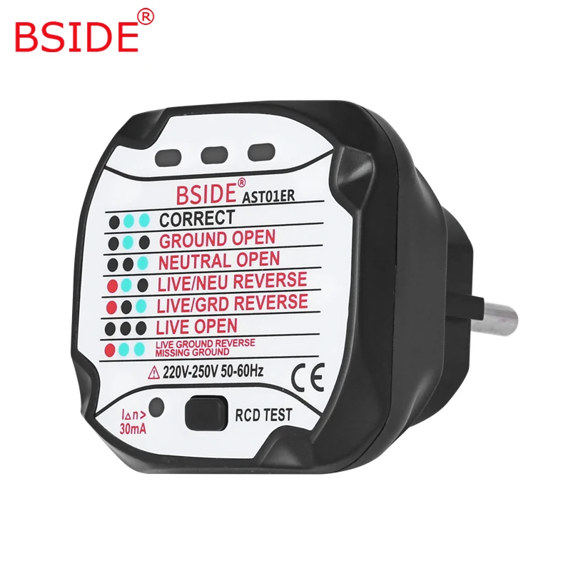 

BSIDE Socket Tester Outlet Tester AST01ER EU Plug Automatic Electric Circuit Polarity Voltage Detector Wall Plug Breaker Finder