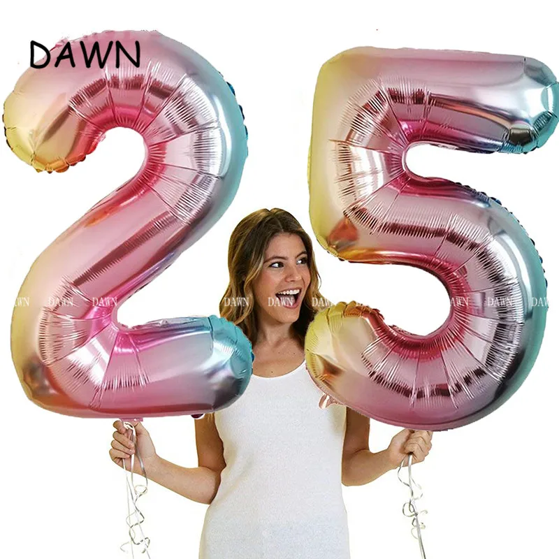 

32inch Rainbow Number Balloons Gradient color Birthday Wedding Party Decoration Digital Balloon Number Air Ballon Globos