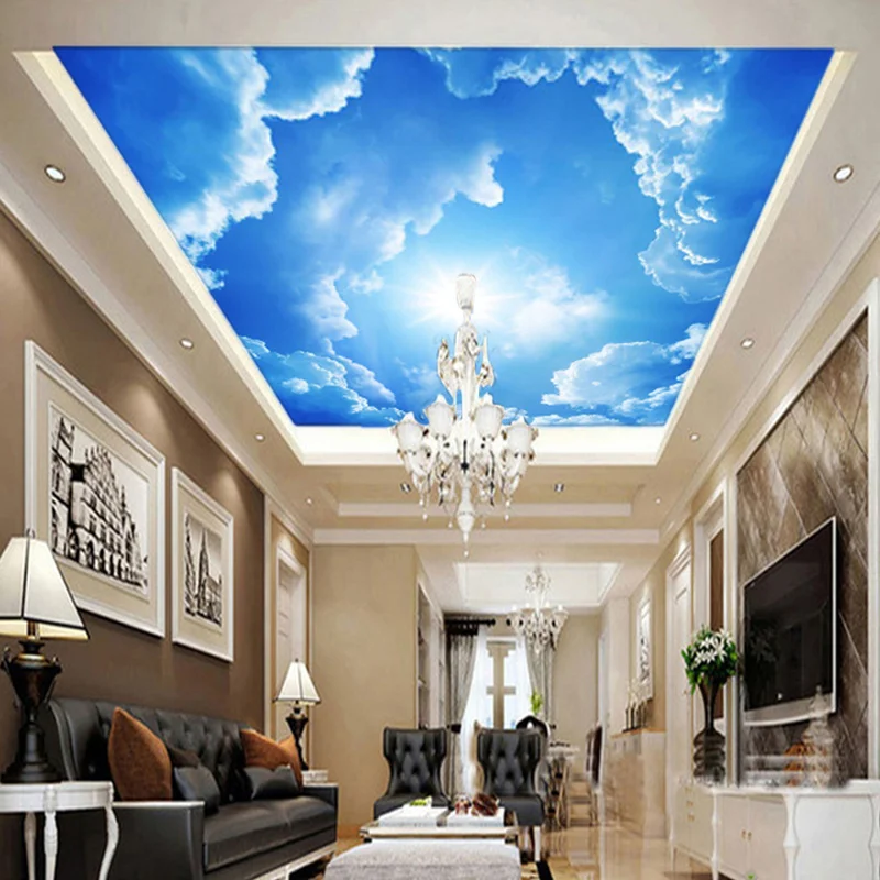 Современные 3D фото обои голубое небо и белые облака обои домашний интерьер декор гостиной потолок лобби обои
