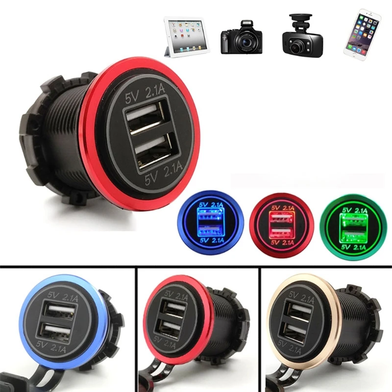 

Universal Car Charger USB Vehicle DC12V-24V Dual USB Charger 5V 2.1A LED Power Adapter For Mobile Phone Tablet PC GPS