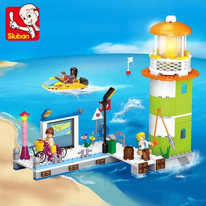 277Pcs City Pink Dream Pier Wharf Beacon Lighthouse Building Blocks Sets Compatible LegoINGs Friends Bricks Toys for Children