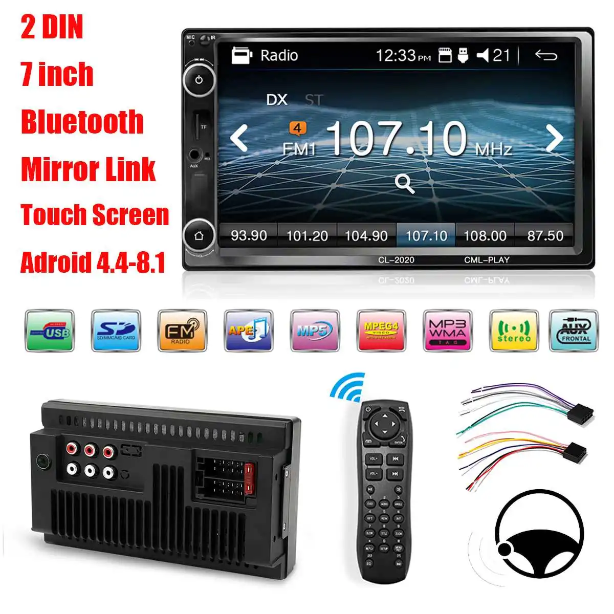 

7" Double Car Radio Stereo MP5 Player 2 Din bluetooth FM AUX USB Audio Touchable Hands Free Remote Control Car Multimedia Player