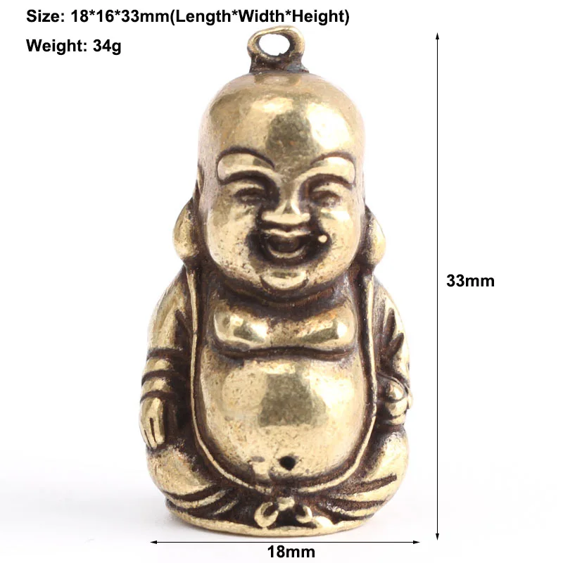 Винтажная статуя Будды Maitreya из твердой латуни цепочка для ключей подвески чистой