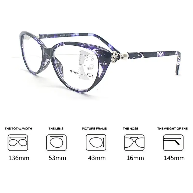 Женский анти-синий светильник, прогрессивные Мультифокальные очки для чтения, ретро оправа "кошачий глаз", близкий дальний прицел, диоптрийные очки TR90+ 1,0~+ 3,5