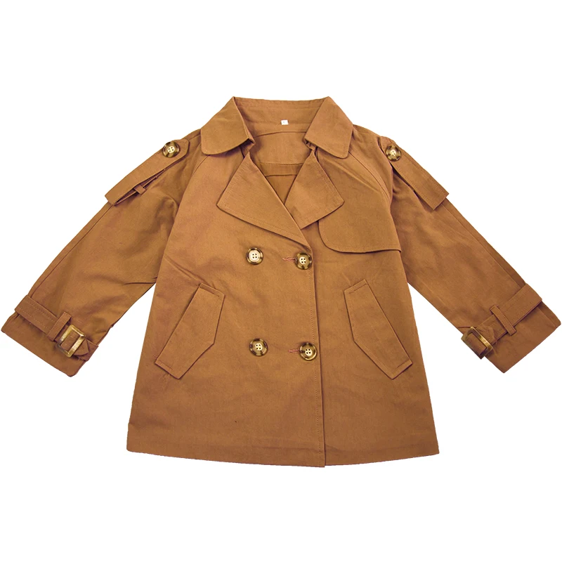 

Toddlers Double Breasted Jackets For Girls Outerwear Spring Autumn Turn-down Collar Kids Coats Girls Windbreakers Children Tops