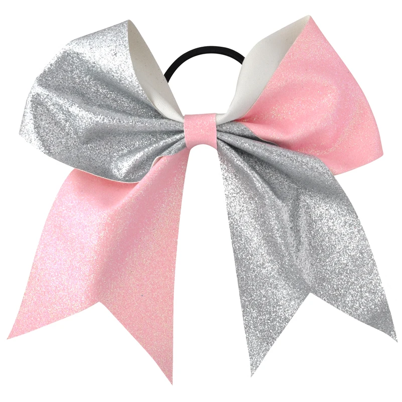 1PC 7Inch 2Color Mix Girls Boutique Solid Glisten Cheerleading Bow Hair Ring Elastic Hair Bands Hair Bows Women Hair Accessories