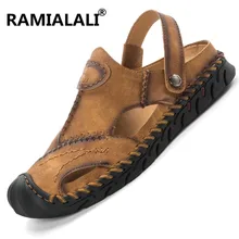 Мужские сандалии летние дышащие настоящие кожаные пляжные сандалии без застежки на Повседневное обувь для мужчин, Zapatos Planos мужские часы; сезон лето