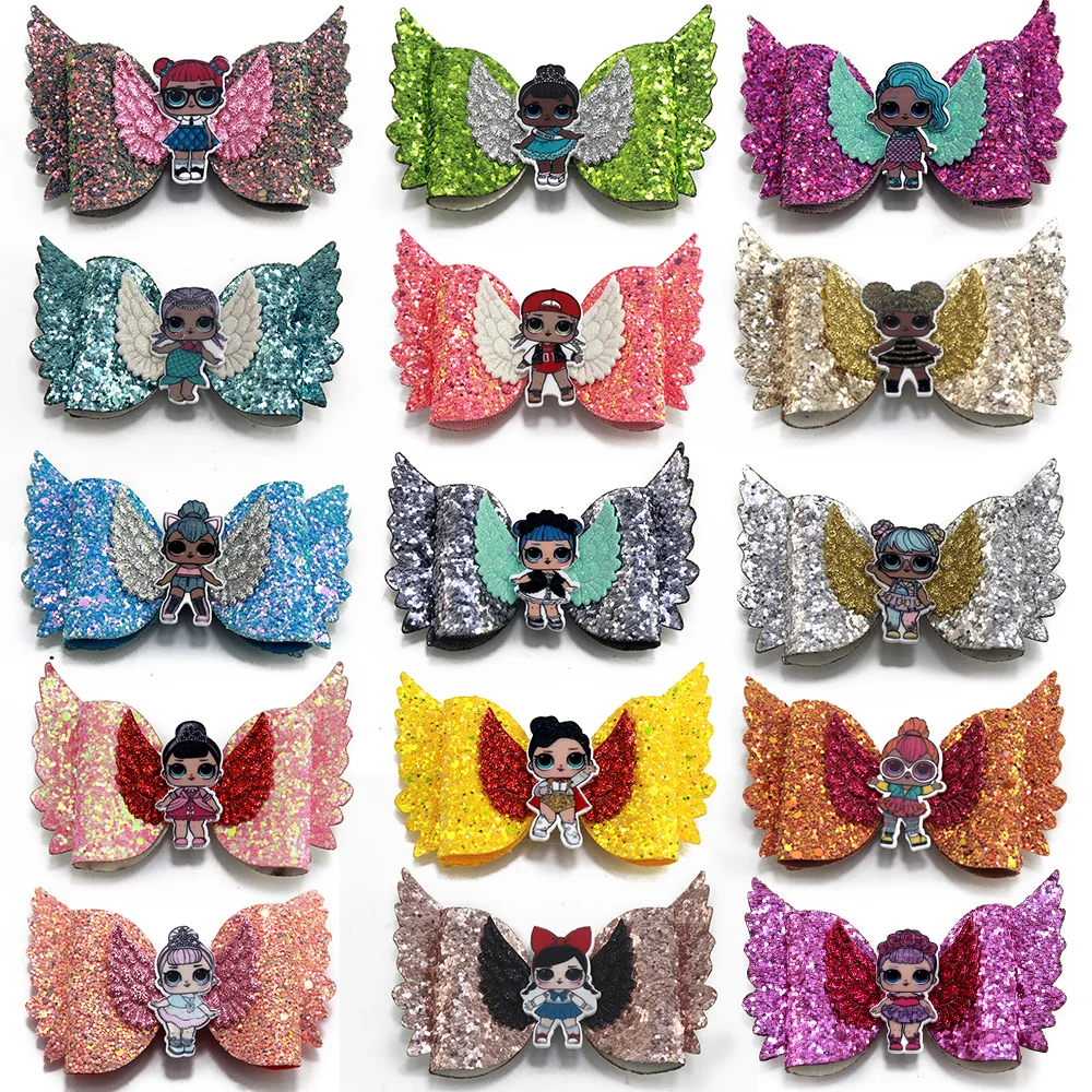 

4 inch 2019 new girls hair bows synthetic Polyester Crocodile clip hair accessories Beautiful girl Cartoon Hairpins