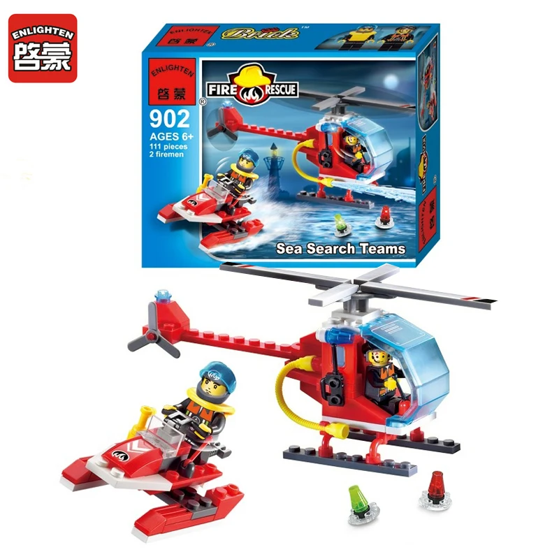 

902 ENLIGHTEN Fire Rescue Maritime Search Team Model Building Blocks Boat Helicopter Figure Toys For Children Christmas Gift