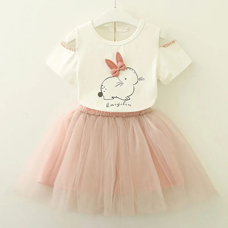Г. Летнее платье принцессы для маленьких девочек, футболка+ платье-пачка 2 шт., Детские праздничные платья для девочек, пасхальный Детский карнавальный костюм - Цвет: Pink