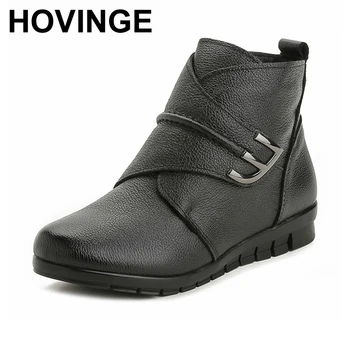 

HOVINGE Women Boots Ankle Snow Boots Woman Keep Warm Winter Mother Shoes Soft Genuine Leather Flats Shoe Cotton Women Footwear