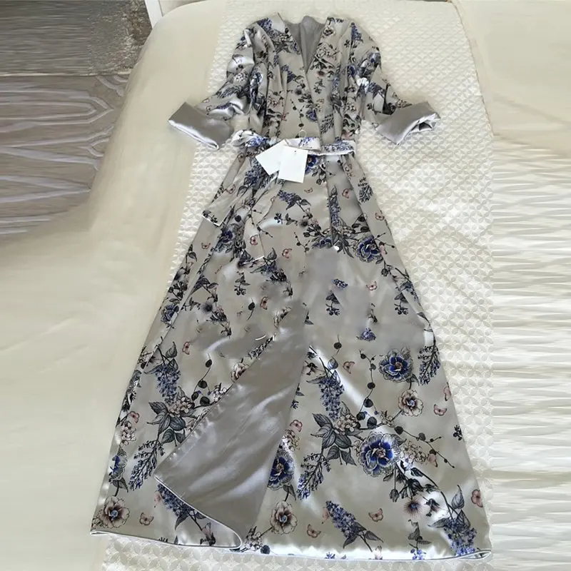 

Womens Nightgown + Bathrobe Two Pieces Sleep Lounge Set Luxury Sexy Female Sleepwear Silk Satin Leisurewear Long Robe Nightdress
