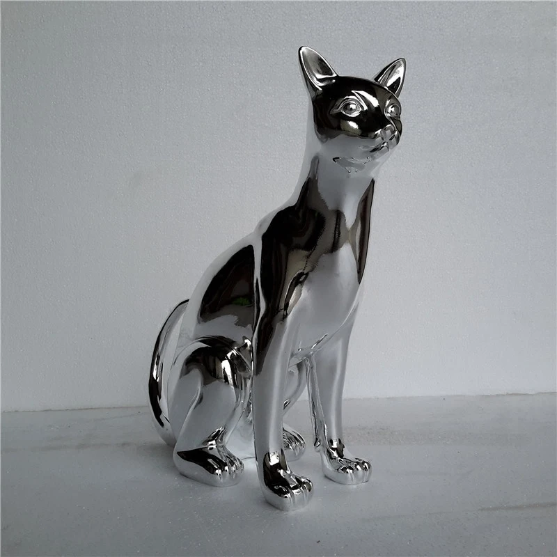 

New Large Silver Plating Cat Resin Ornaments Home /Office Desktop Decoration Animal Lucky Best Gift, Free Shipping