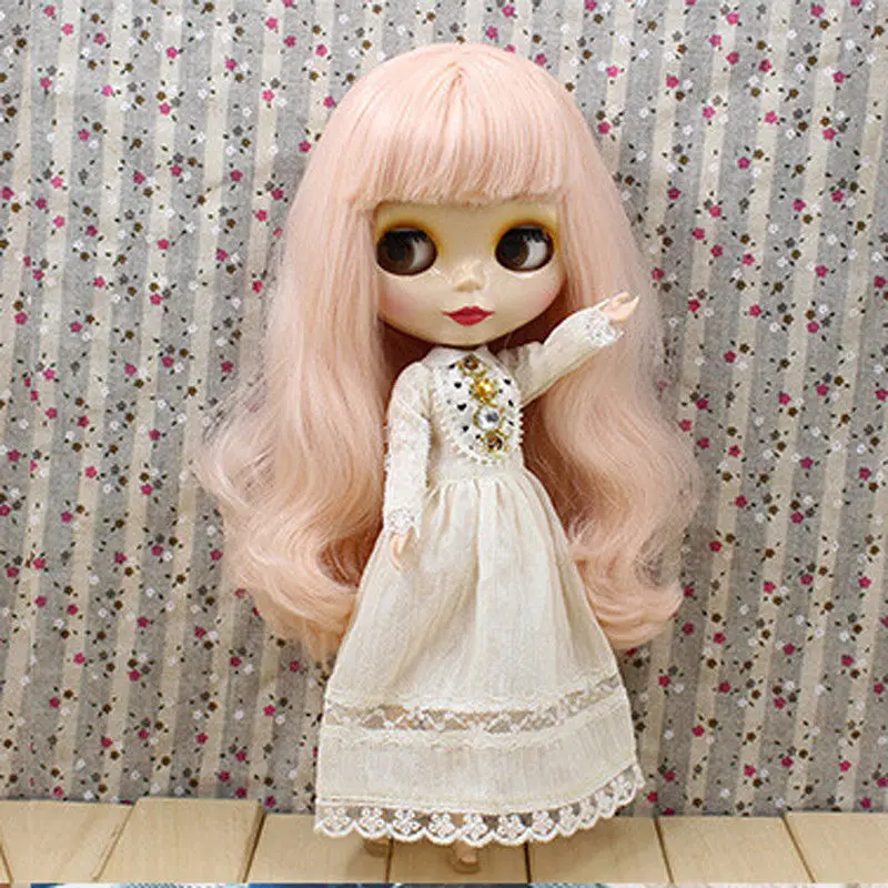 

[wamami] New For 12" Nude Doll 7 Joints Pink Long Wavy Hair~ Shiny Face