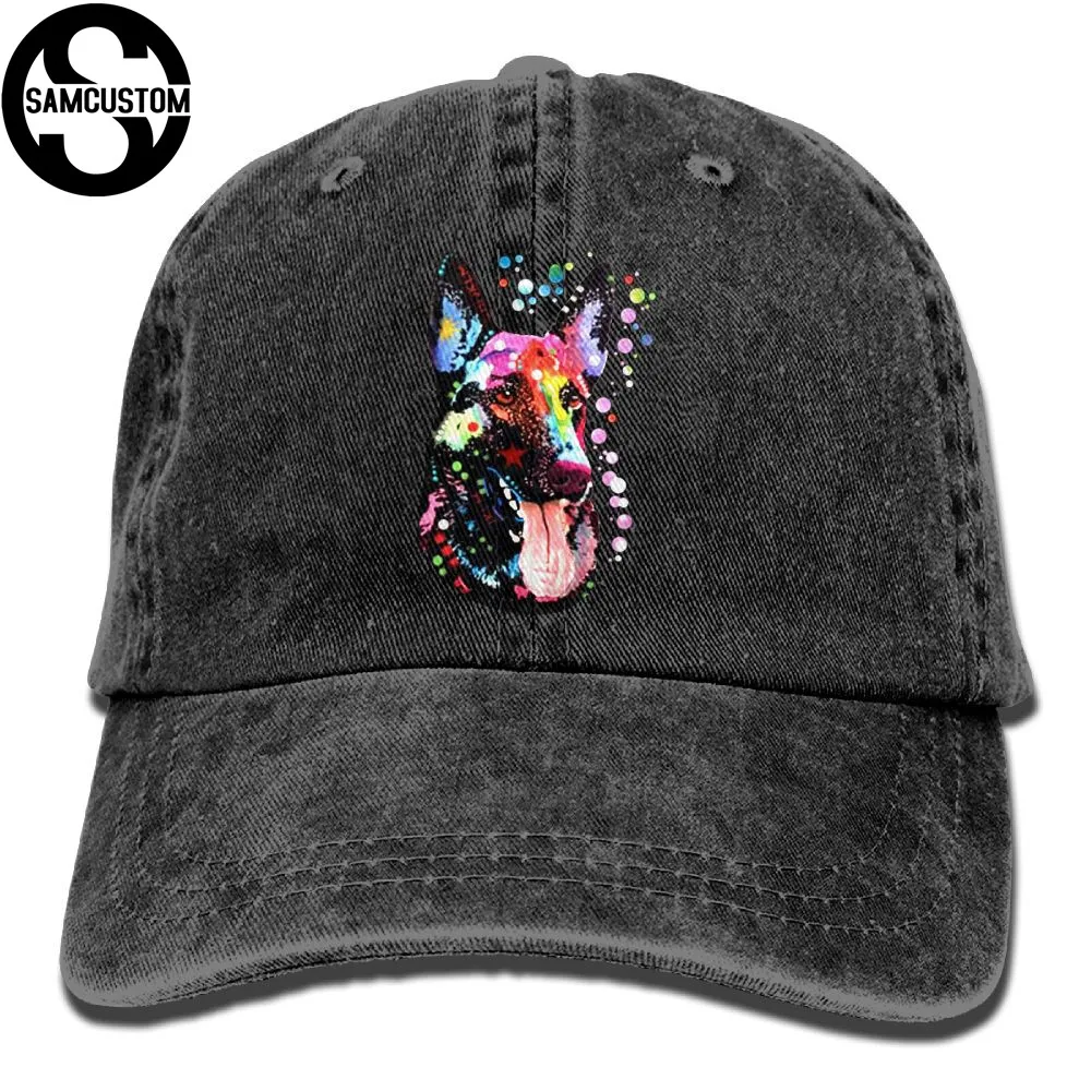 SAMCUSTOM german shepherd 3D Creative personality Washed Denim Hats Autumn Summer Men Women Golf Sunblock Hockey Caps