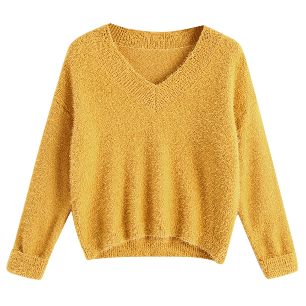 Kenancy Yellow Knitted Sweater Women Basic Autumn Winter Pullovers